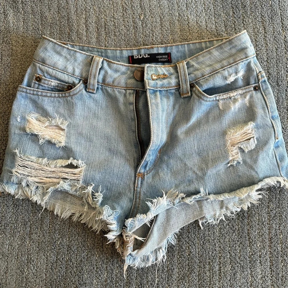 BDG High Rise Cheeky Distressed Denim Shorts